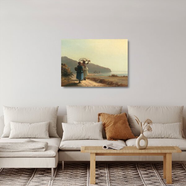 Staklena slika - Camille Pissarro, Two Women Chatting by the Sea, St. Thomas, reprodukcije (70x50 cm)