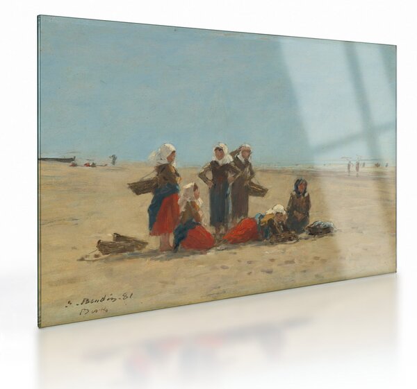 Staklena slika - Eugène Boudin, Women on the Beach at Berck, reprodukcije (70x50 cm)