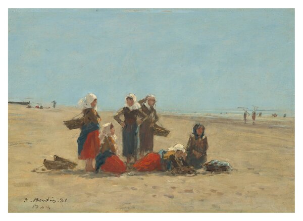 Staklena slika - Eugène Boudin, Women on the Beach at Berck, reprodukcije (70x50 cm)