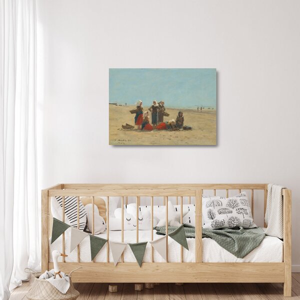 Staklena slika - Eugène Boudin, Women on the Beach at Berck, reprodukcije (70x50 cm)