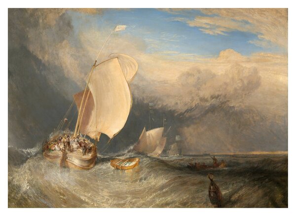 Staklena slika - William Turner, Fishing Boats with Hucksters Bargaining for Fish, reprodukcije (70x50 cm)