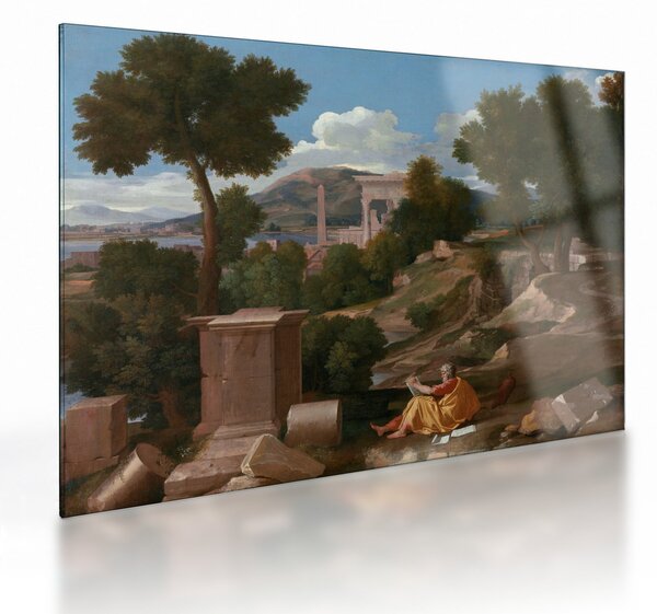 Staklena slika - Nicolas Poussin, Landscape with Saint John on Patmos, reprodukcije (70x50 cm)