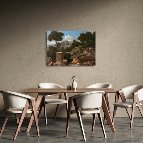Staklena slika - Nicolas Poussin, Landscape with Saint John on Patmos, reprodukcije (70x50 cm)