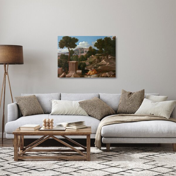 Staklena slika - Nicolas Poussin, Landscape with Saint John on Patmos, reprodukcije (70x50 cm)