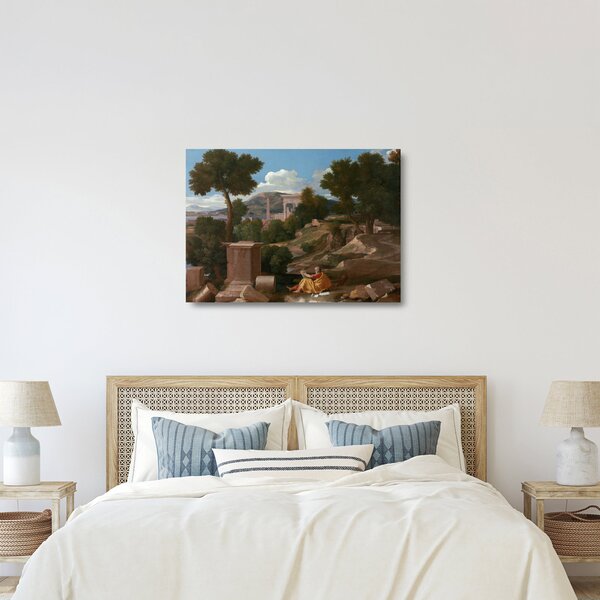 Staklena slika - Nicolas Poussin, Landscape with Saint John on Patmos, reprodukcije (70x50 cm)
