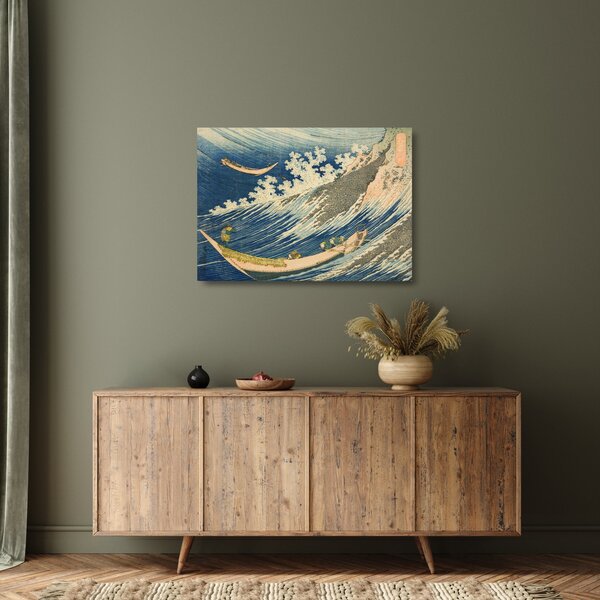 Staklena slika - Katsushika Hokusai, Fishing Boats at Choshi in Shimosa (Soshu Choshi) , reprodukcije (70x50 cm)