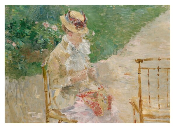 Staklena slika - Berthe Morisot, Young Woman Knitting, reprodukcije (70x50 cm)