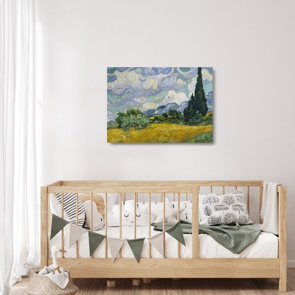 Staklena slika - Vincent van Gogh, Wheat Field with Cypresses, reprodukcije (70x50 cm)