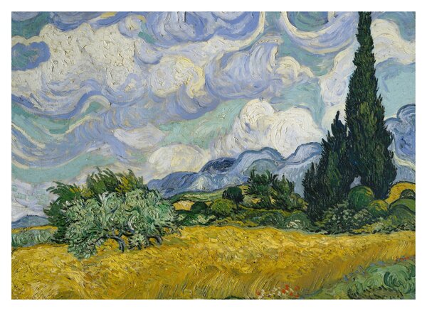Staklena slika - Vincent van Gogh, Wheat Field with Cypresses, reprodukcije (70x50 cm)