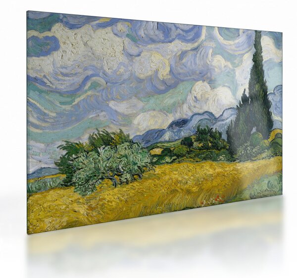 Staklena slika - Vincent van Gogh, Wheat Field with Cypresses, reprodukcije (70x50 cm)