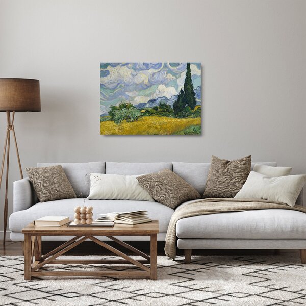 Staklena slika - Vincent van Gogh, Wheat Field with Cypresses, reprodukcije (70x50 cm)