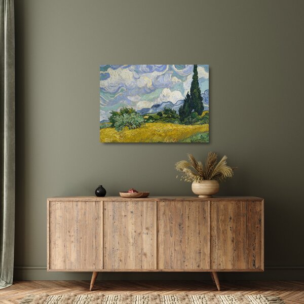Staklena slika - Vincent van Gogh, Wheat Field with Cypresses, reprodukcije (70x50 cm)