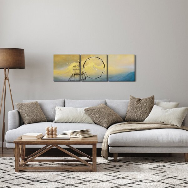 Slika - Slikani brodovi na moru (sa satom) (90x30 cm)