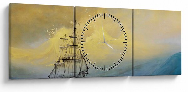 Slika - Slikani brodovi na moru (sa satom) (90x30 cm)