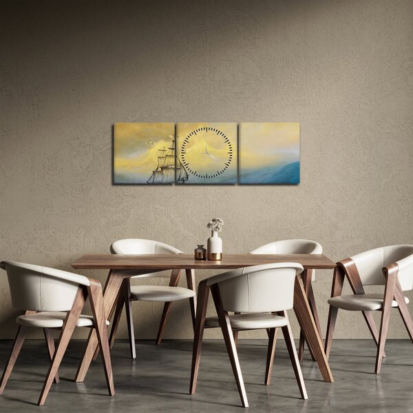 Slika - Slikani brodovi na moru (sa satom) (90x30 cm)