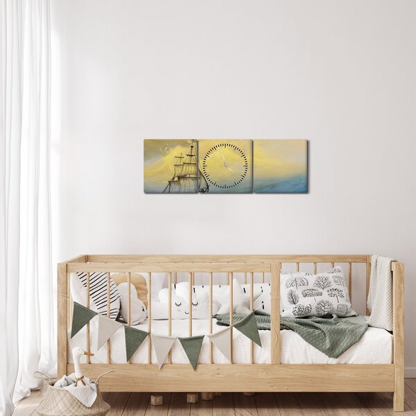 Slika - Slikani brodovi na moru (sa satom) (90x30 cm)