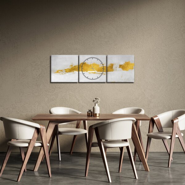 Slika - Zlatni i sivi potezi (sa satom) (90x30 cm)