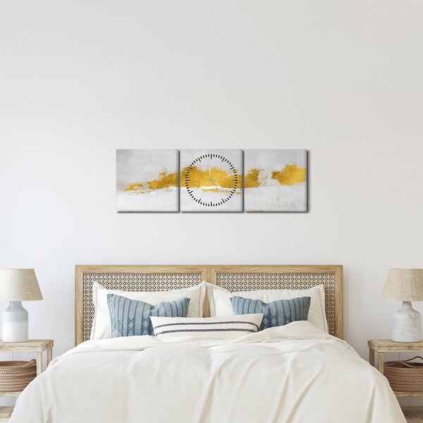 Slika - Zlatni i sivi potezi (sa satom) (90x30 cm)