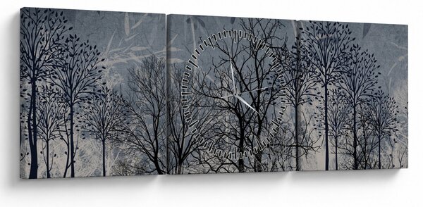 Slika - Siluete stabala s lišćem (sa satom) (90x30 cm)