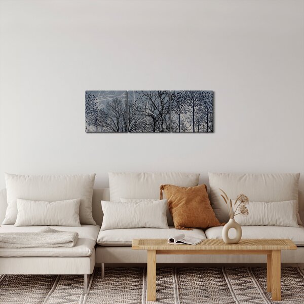 Slika - Siluete stabala s lišćem (sa satom) (90x30 cm)