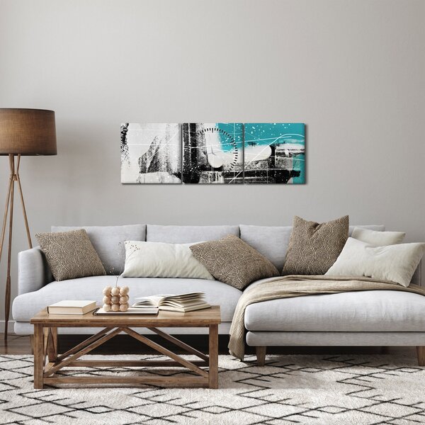 Slika - Tirkizna apstrakcija (sa satom) (90x30 cm)