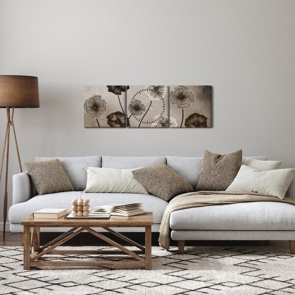 Slika - Crtež cvijeća (sa satom) (90x30 cm)