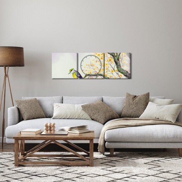 Slika - Akvarel ptica na drvetu (sa satom) (90x30 cm)