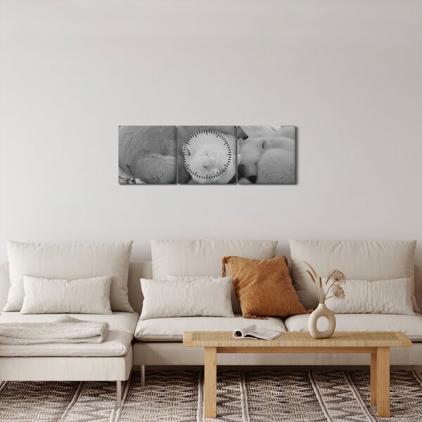 Slika - Polarni medvjedi, crno-bijela (sa satom) (90x30 cm)