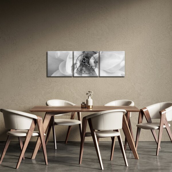 Slika - Cvijet, crno-bijela (sa satom) (90x30 cm)