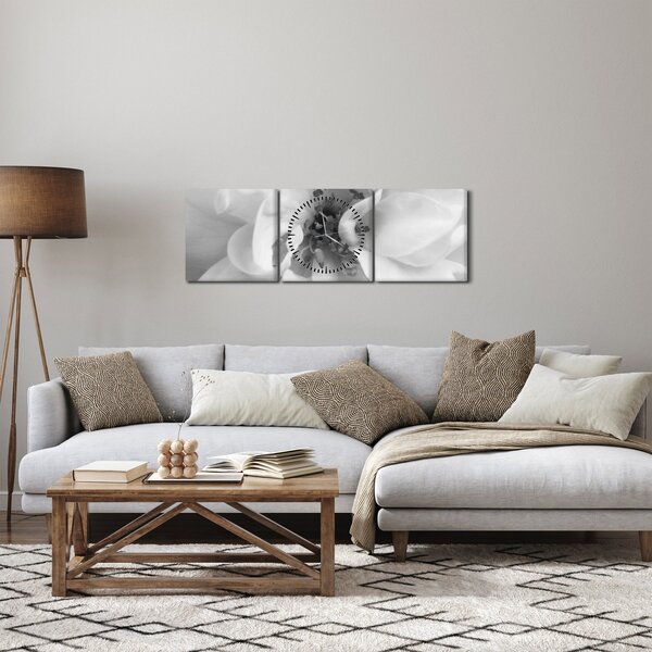 Slika - Cvijet, crno-bijela (sa satom) (90x30 cm)
