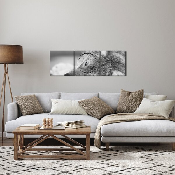 Slika - Vuk, crno-bijela (sa satom) (90x30 cm)