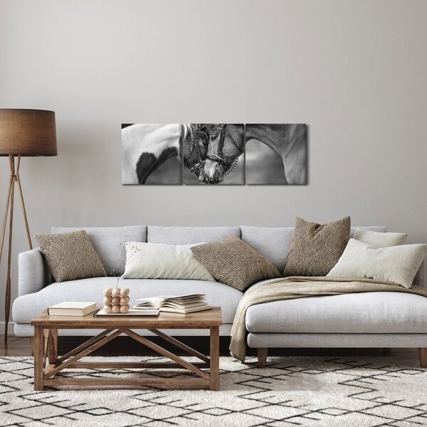 Slika - Zaljubljeni konji, crno-bijela (sa satom) (90x30 cm)