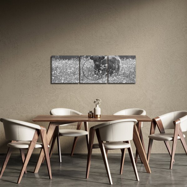 Slika - Škotska krava 5, crno-bijela (sa satom) (90x30 cm)