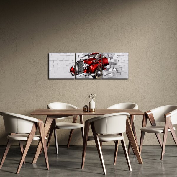 Slika - crveni auto (sa satom) (90x30 cm)