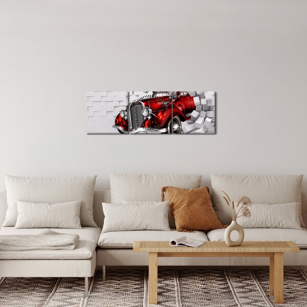 Slika - crveni auto (sa satom) (90x30 cm)