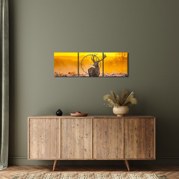 Slika - Jelen u izlasku sunca (sa satom) (90x30 cm)