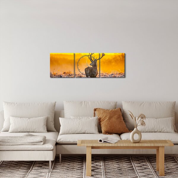 Slika - Jelen u izlasku sunca (sa satom) (90x30 cm)