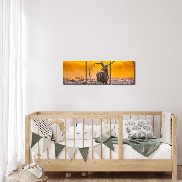 Slika - Jelen u izlasku sunca (sa satom) (90x30 cm)
