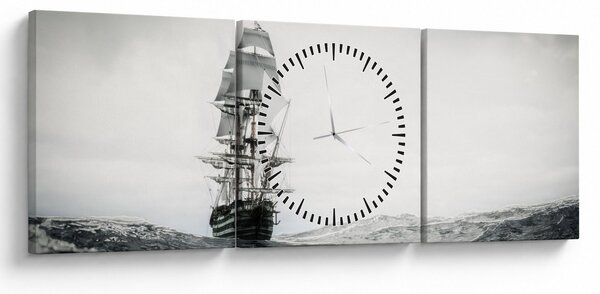 Slika - Brod koji plovi oceanom (sa satom) (90x30 cm)
