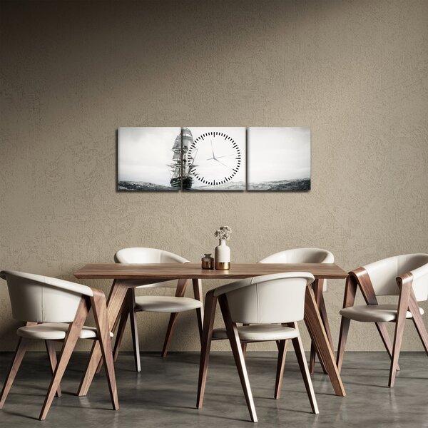 Slika - Brod koji plovi oceanom (sa satom) (90x30 cm)