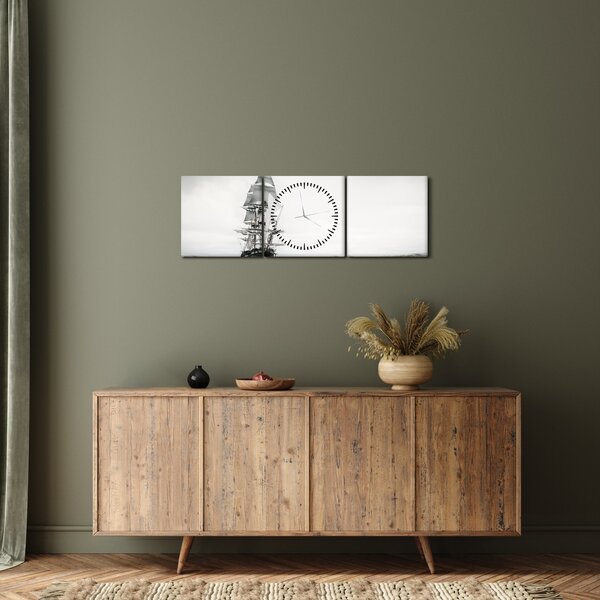 Slika - Brod koji plovi oceanom (sa satom) (90x30 cm)