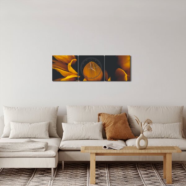 Slika - Suncokreti u crnoj pozadini (sa satom) (90x30 cm)