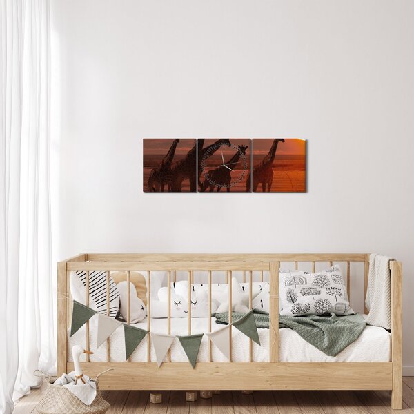 Slika - Žirafe u afričkoj savani (sa satom) (90x30 cm)