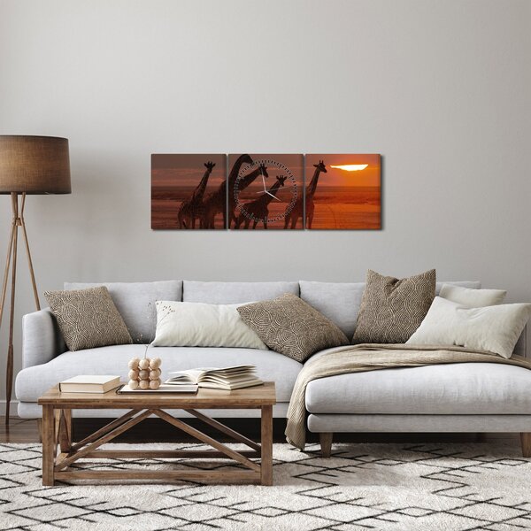Slika - Žirafe u afričkoj savani (sa satom) (90x30 cm)