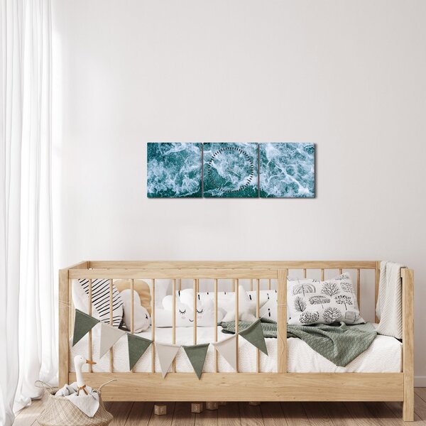 Slika - Oceanski valovi (sa satom) (90x30 cm)