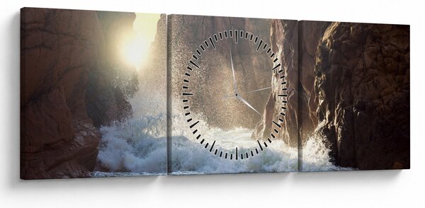 Slika - Stijene i valovi oceana (sa satom) (90x30 cm)
