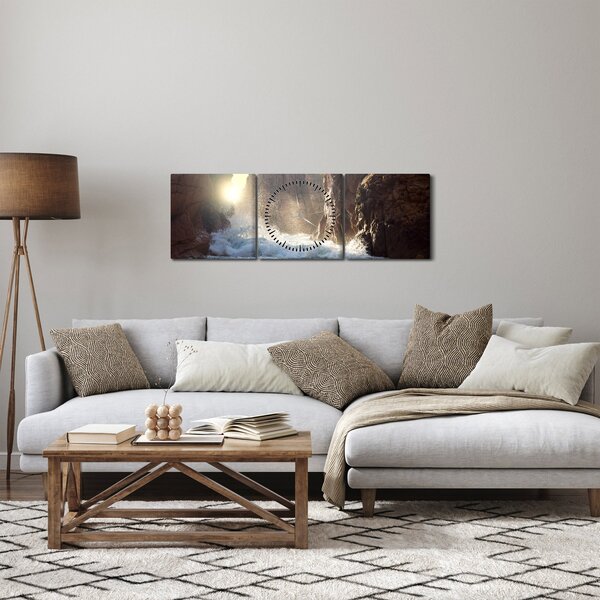 Slika - Stijene i valovi oceana (sa satom) (90x30 cm)
