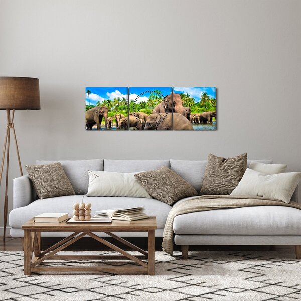 Slika - Slonovi, Šri Lanka (sa satom) (90x30 cm)
