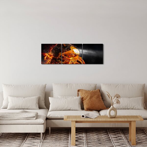 Slika - Motociklist s plamenom (sa satom) (90x30 cm)