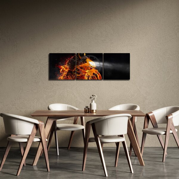 Slika - Motociklist s plamenom (sa satom) (90x30 cm)